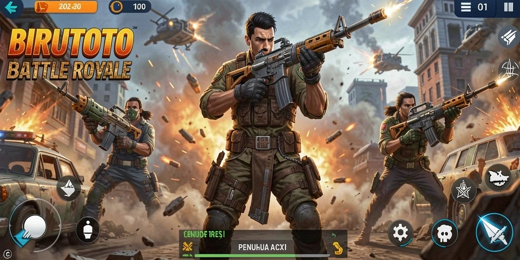 Tangkapan layar BIRUTOTO yang menampilkan aksi Battle Royale yang mendebarkan.
