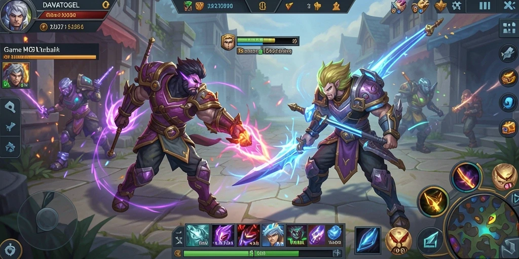 Screenshot gameplay DAWATOGEL menampilkan pertempuran seru antar tim.