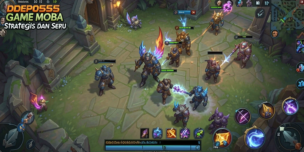 Tangkapan layar gameplay DEPO555 yang menampilkan aksi seru dalam pertempuran MOBA.