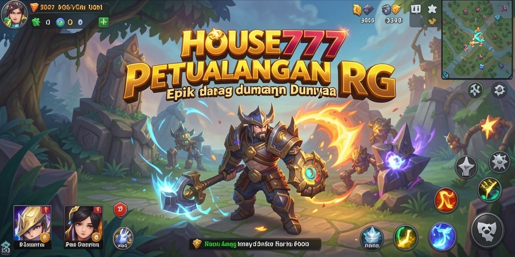 Tangkapan layar utama dari gameplay RPG HOUSE777 yang menampilkan petualangan seru.