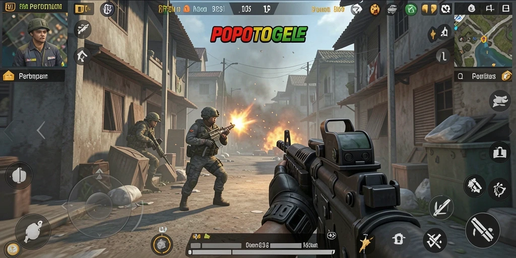 Gambaran gameplay mendebarkan dalam pertempuran FPS.