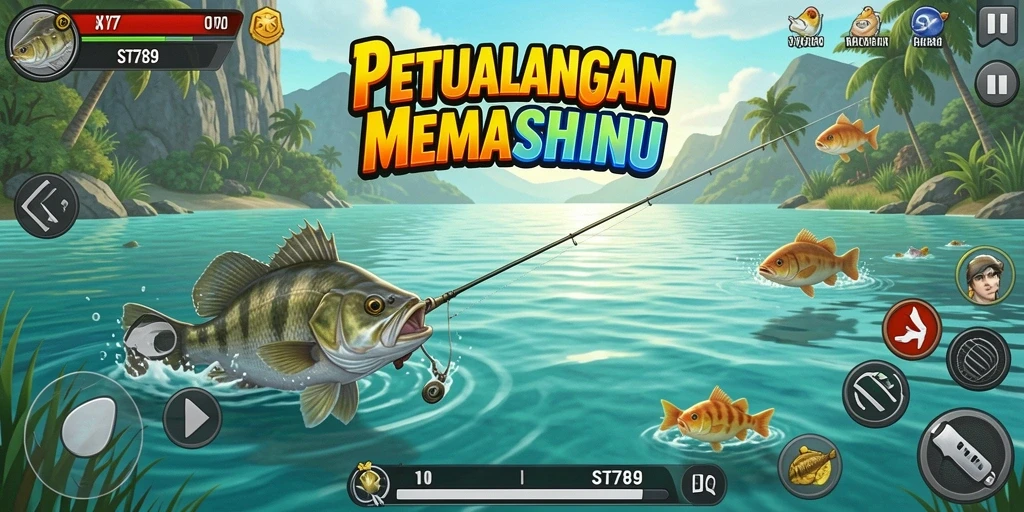 Screenshot gameplay ST789 menampilkan aksi memancing yang mendebarkan.