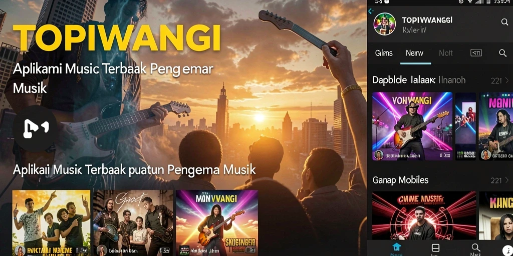 Screenshots dari gameplay TOPIWANGI yang menampilkan pengalaman mendengarkan musik.